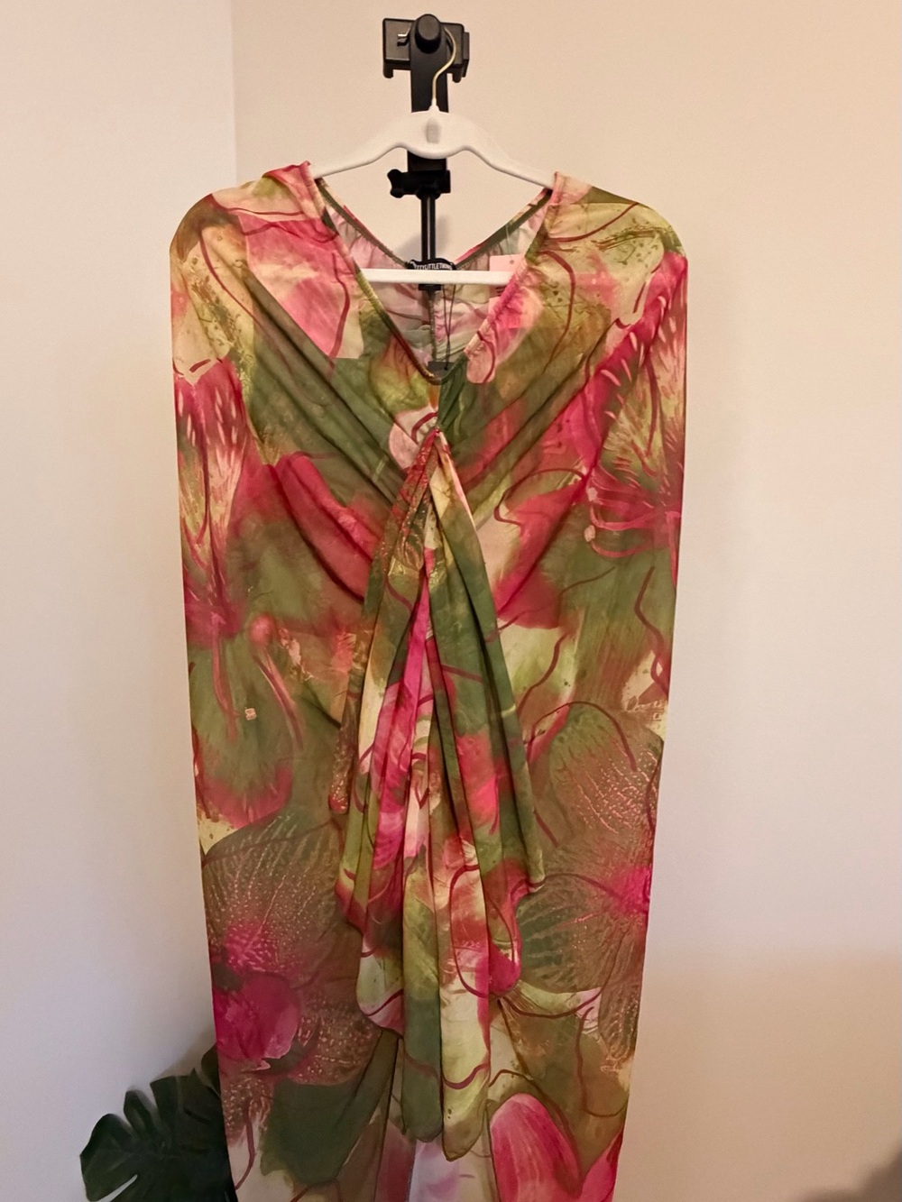 PrettyLittleThing Floral Pink and Green Sheer Swim Coverup